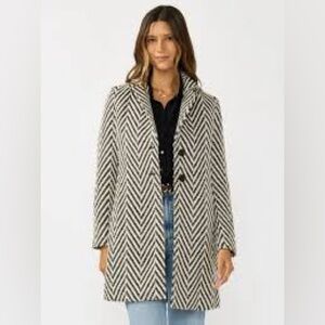 Fever Faux Fur Chevron Print Jacket Black White Size Large